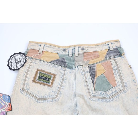 NOS Vtg 90s Streetwear Mens 32x36 Stonewashed Rainbow Baggy Fit Flip Cuff Jeans - Picture 9 of 11